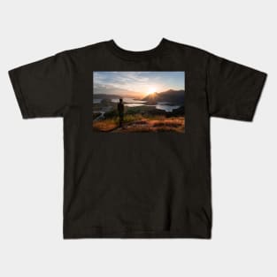 Man Overlooking Sunrise Lake Wanaka New Zealand Kids T-Shirt